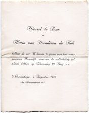 1912 Huwelijk Wessel de Boer en Maria van Steenderen de Kok  